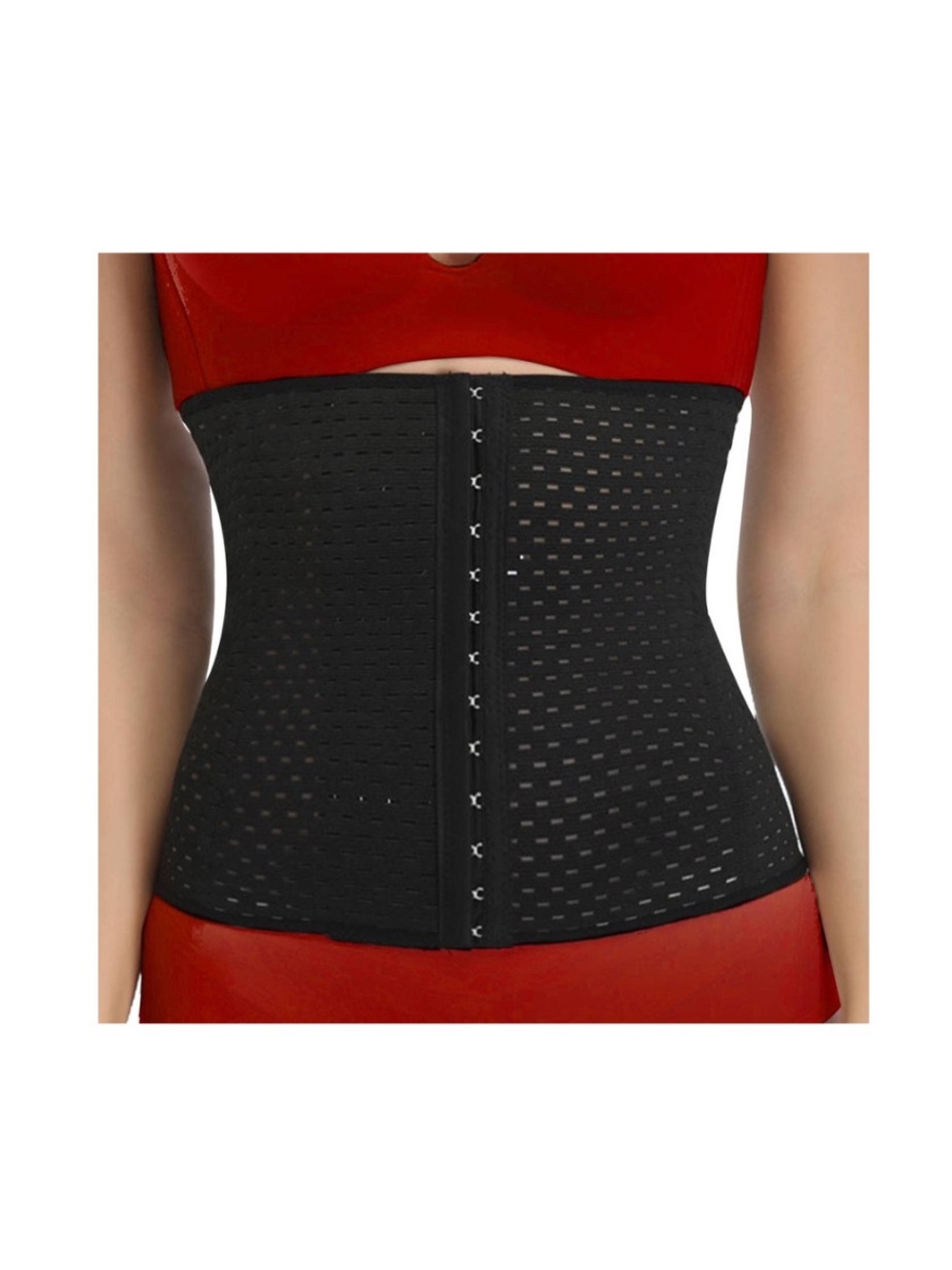 Black Waist Trainer Corset with Front Hook Closure - Picture 2 of 3